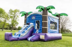 blue tropical bounce house side 1778206258 Blue Tropical dry Bounce House with slide