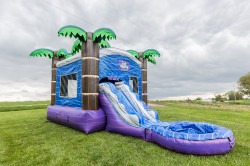 Blue Tropical Wet bounce house with slide