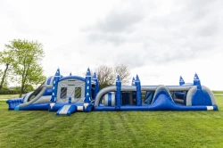 75ft Long Rocket Obstacle with rocket bounce house with double slide