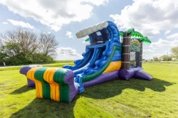 Tropical wave dry bounce house with double slide