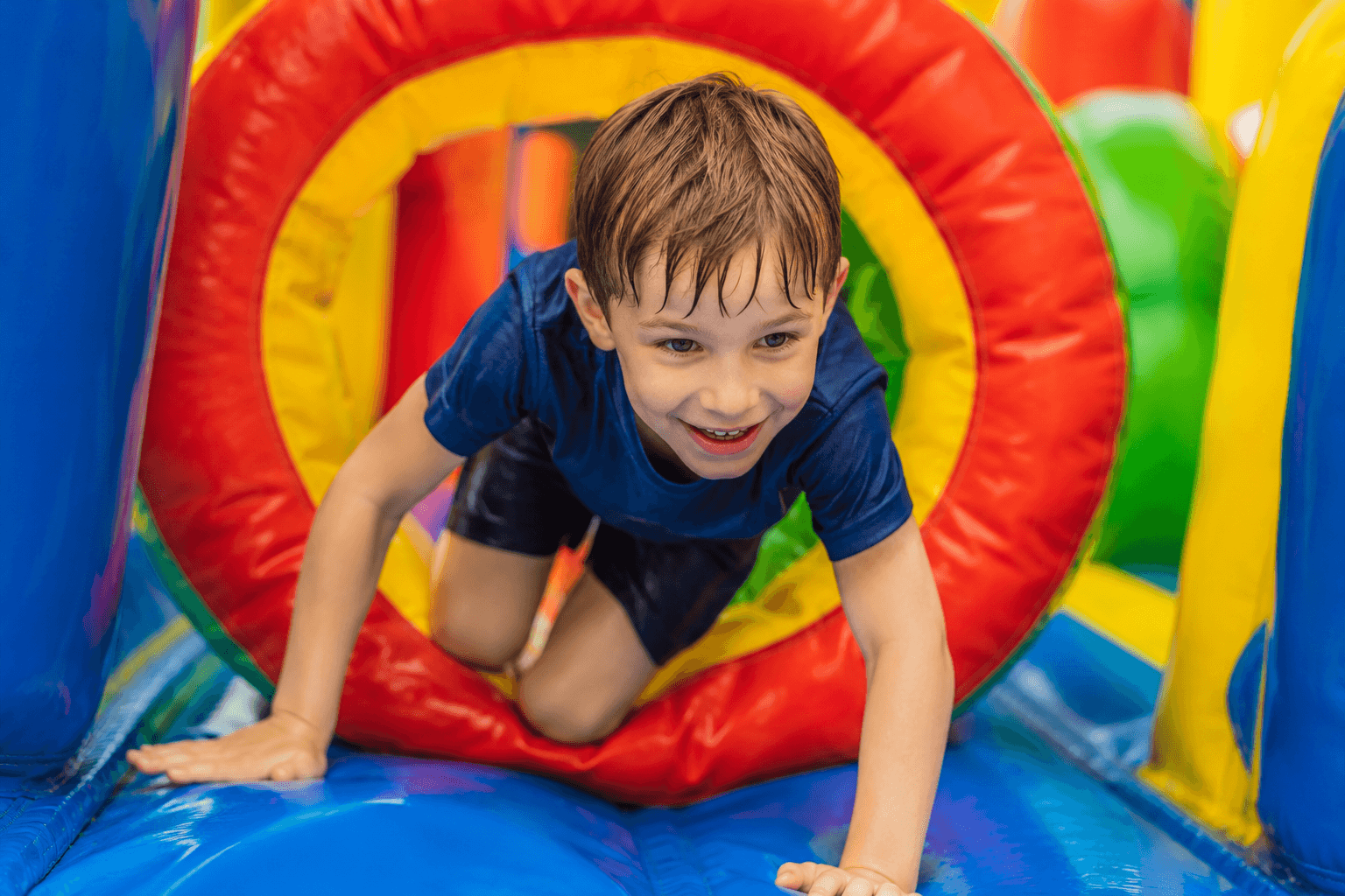 Inflatable obstacle course rental from Bouncy B's used for school field days